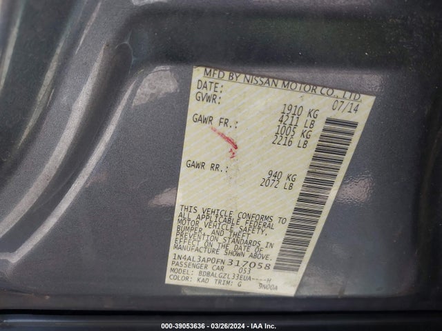 Nissan Altima 2.5 S 2015 1N4AL3AP0FN317058 Image 9