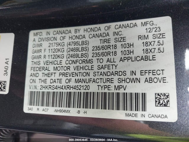 Honda Cr-v Ex Awd 2024 2HKRS4H4XRH452120 Image 9