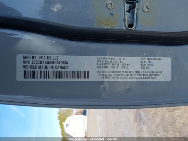 2C3CDXBG0MH679634 Dodge Charger Sxt Rwd