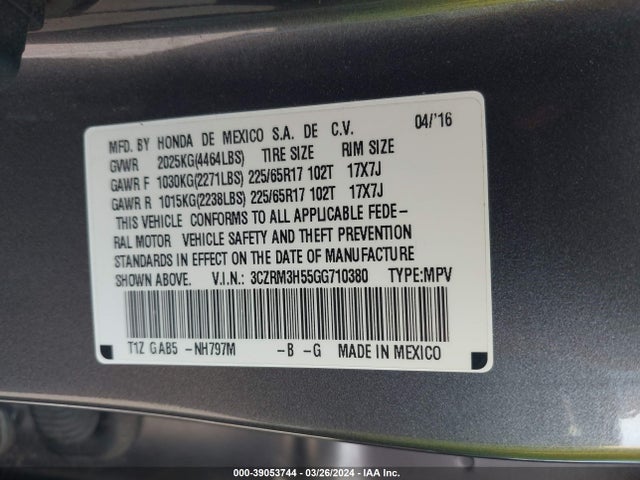 Honda CR-V EX 2016 3CZRM3H55GG710380 Image 9