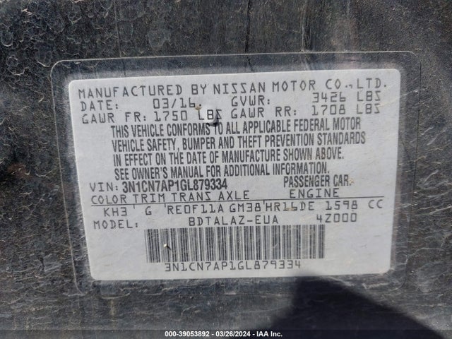 Nissan Versa 1.6 S+ 2016 3N1CN7AP1GL879334 Image 9