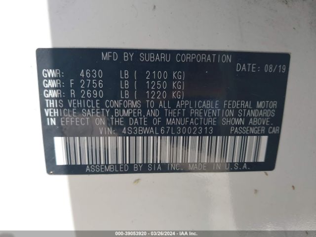 4S3BWAL67L3002313 Subaru Legacy Limited