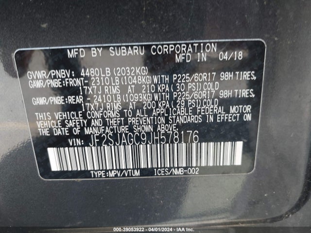 Subaru Forester 2.5i Premium 2018 JF2SJAGC9JH578176 Image 9
