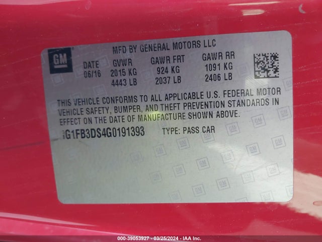 Chevrolet Camaro 1lt 2016 1G1FB3DS4G0191393 Image 9