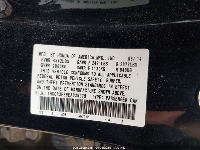 Honda Accord Ex-l V-6 2014 1HGCR3F89EA039979 Image 9