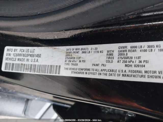 1C6RRFBG8PN561450 RAM 1500 Big Horn Quad Cab 4x4 6'4 Box