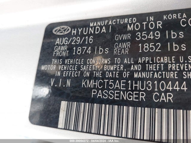 Hyundai ACCENT SE 2017 KMHCT5AE1HU310444 Image 9