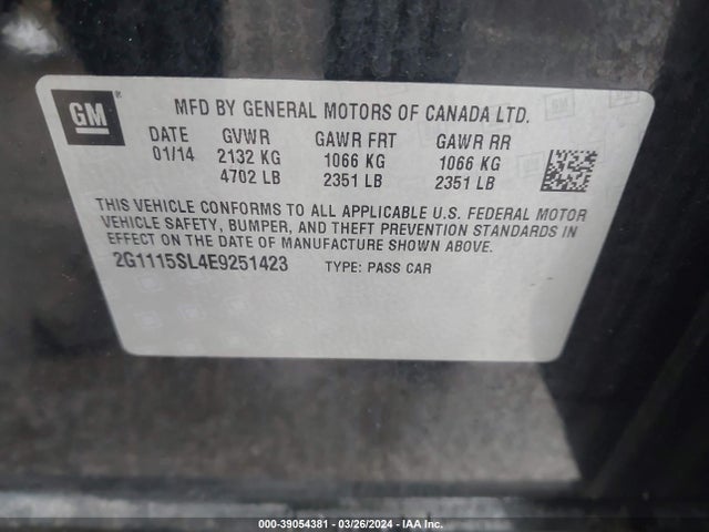 Chevrolet IMPALA 1LT 2014 2G1115SL4E9251423 Image 9
