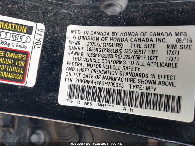 Honda CR-V SE 2016 2HKRM4H48GH709945 Image 9