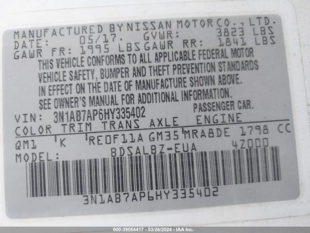 Nissan SENTRA S 2017 3N1AB7AP6HY335402 Image 9