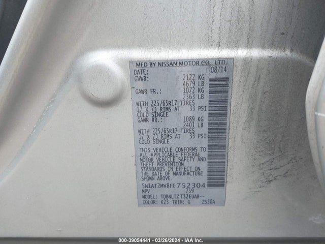 Nissan ROGUE SV 2015 5N1AT2MV8FC752304 Image 9