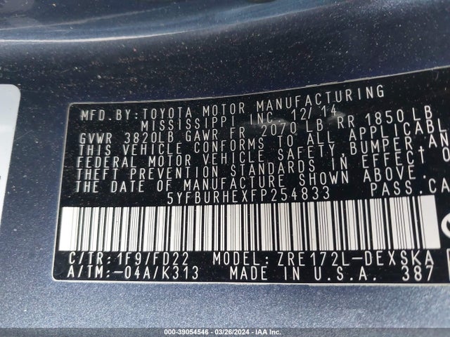Toyota Corolla S Plus 2015 5YFBURHEXFP254833 Image 9
