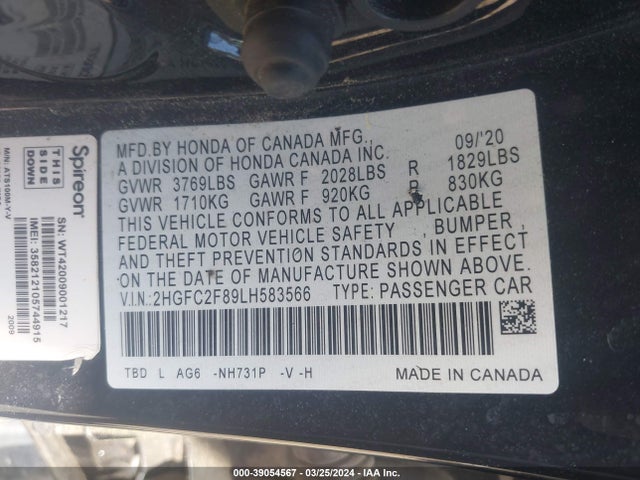 Honda Civic Sport 2020 2HGFC2F89LH583566 Image 9