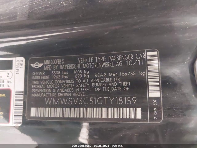 2012 MINI COOPER S WMWSV3C51CTY18159 Photo 8