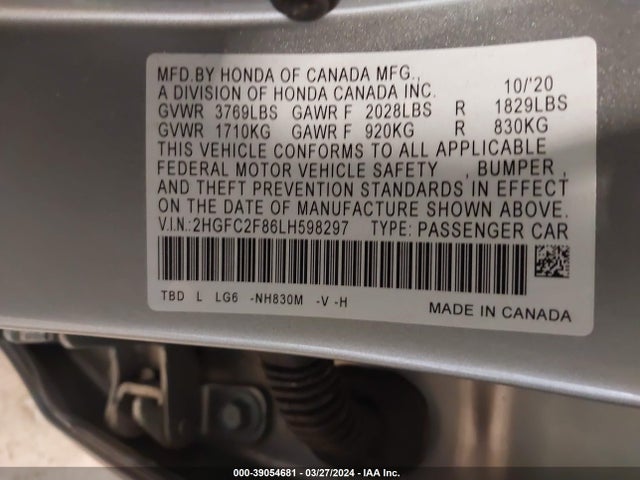 Honda Civic Sport 2020 2HGFC2F86LH598297 Image 9