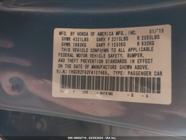 Honda Accord Ex-l 2015 1HGCR2F82FA107468 Image 9