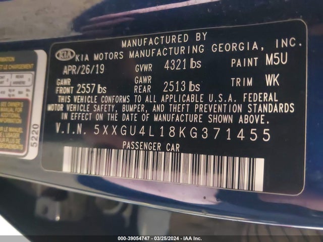 KIA OPTIMA EX 2019 5XXGU4L18KG371455 Image 9