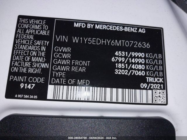 W1Y5EDHY6MT072636 Mercedes-Benz Sprinter 3500 High Roof V6