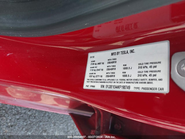 Tesla Model 3 Long Range/mid Range/standard Range/standard Range Plus 2019 5YJ3E1EA4KF190749 Image 9