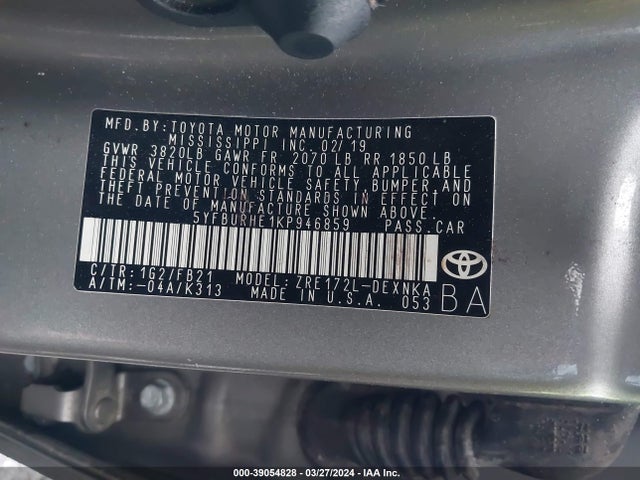 Toyota COROLLA LE 2019 5YFBURHE1KP946859 Image 9