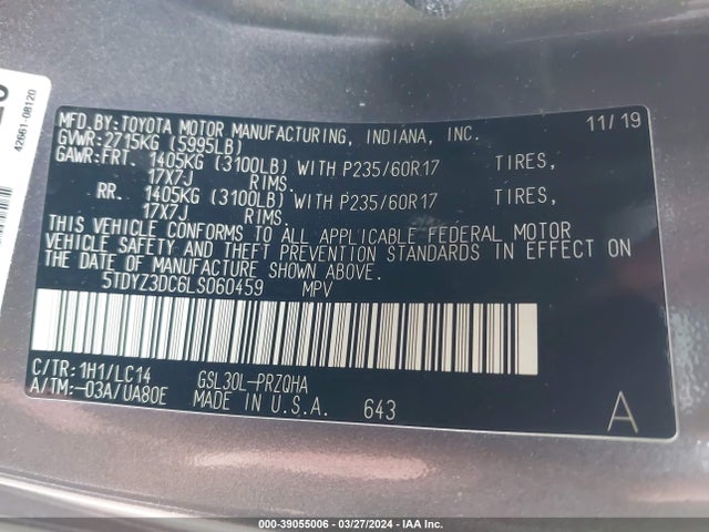 Toyota SIENNA XLE 2020 5TDYZ3DC6LS060459 Image 9
