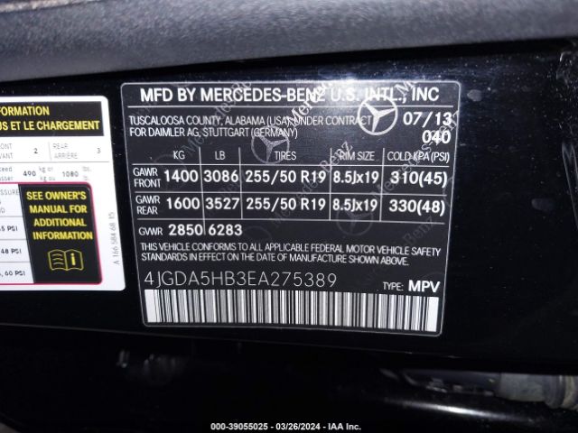 4JGDA5HB3EA275389 Mercedes-Benz Ml 350 4matic