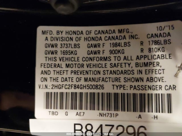 Honda CIVIC EX 2016 2HGFC2F84GH500826 Image 9