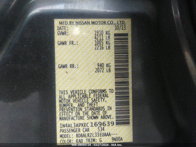Nissan Altima 2.5 S 2014 1N4AL3APXEC169639 Image 9