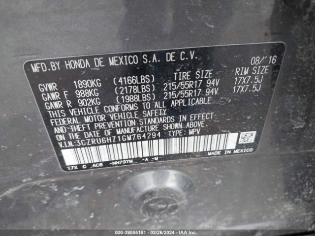 3CZRU6H71GM764294 Honda Hr-v Ex-l