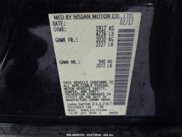 1N4AL3AP2HC211287 Nissan Altima 2.5 Sv