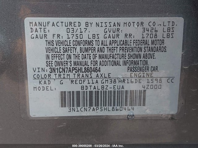Nissan Versa 1.6 Sv 2017 3N1CN7AP5HL860464 Image 9