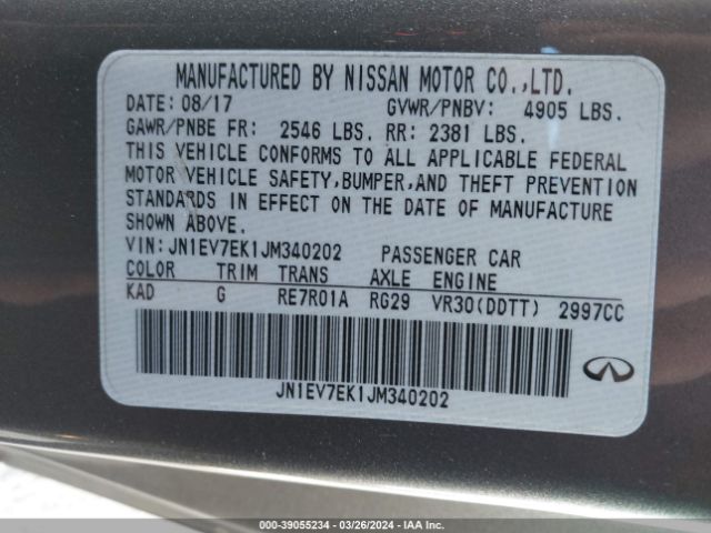 JN1EV7EK1JM340202 Infiniti Q60 3.0t Luxe
