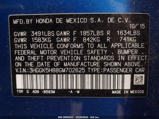 3HGGK5H88GM702625 Honda Fit Ex-l