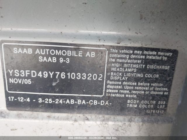 2006 SAAB 9-3 YS3FD49Y761033202 Photo 8