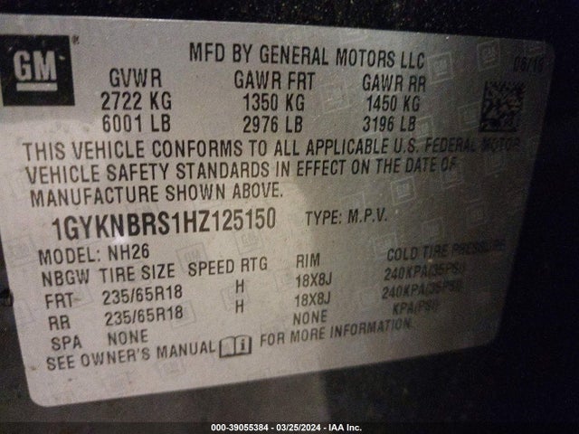 1GYKNBRS1HZ125150 Cadillac XT5 LUXURY