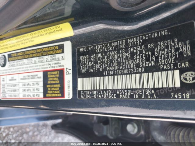 4T1BF1FK9HU733380 Toyota CAMRY XLE