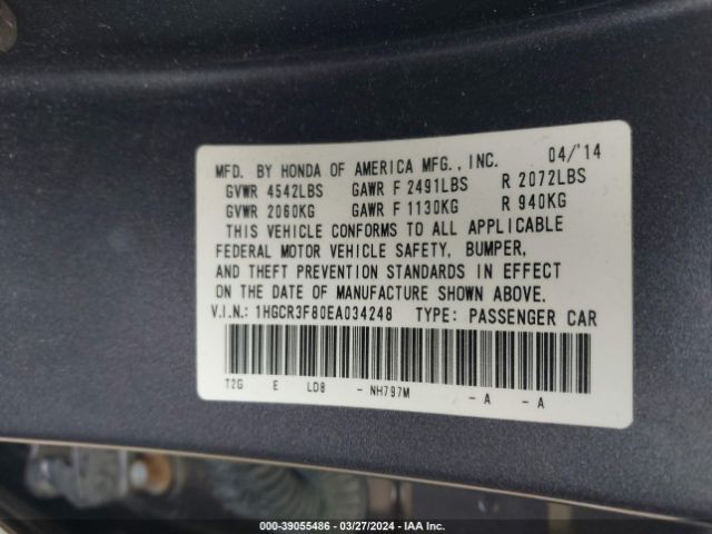 1HGCR3F80EA034248 Honda Accord Ex-l V-6