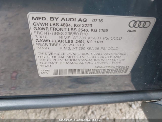 WA1JCCFS5HR005055 Audi Q3 2.0t Premium