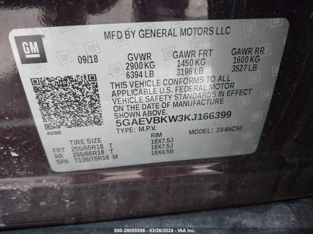 5GAEVBKW3KJ166399 Buick Enclave Awd Premium