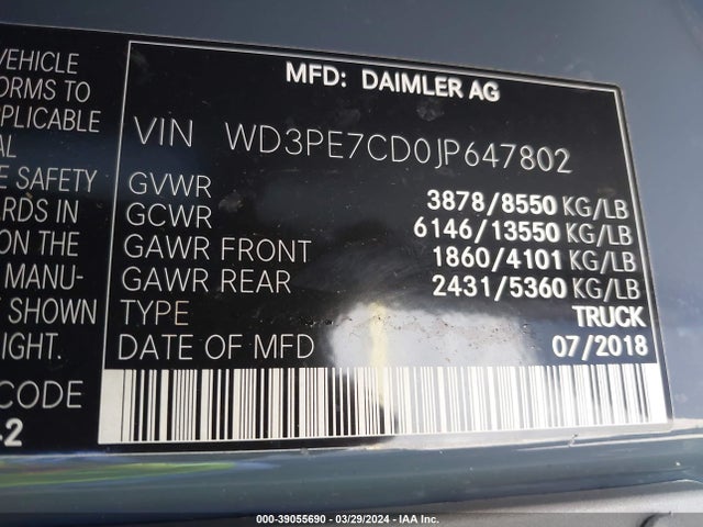 WD3PE7CD0JP647802 Mercedes-Benz Sprinter 2500 Standard Roof V6