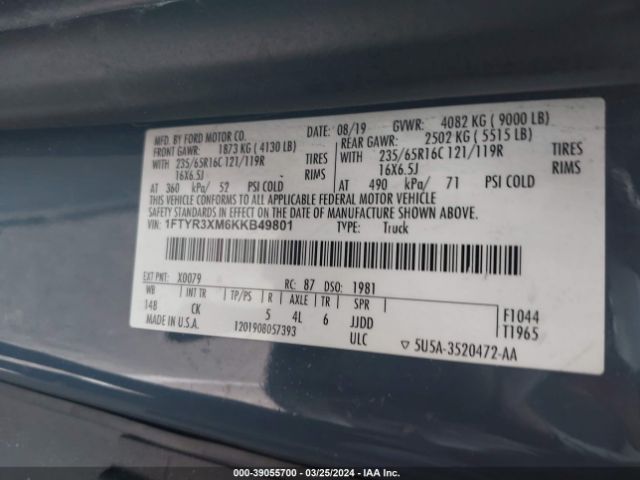 1FTYR3XM6KKB49801 Ford Transit-250