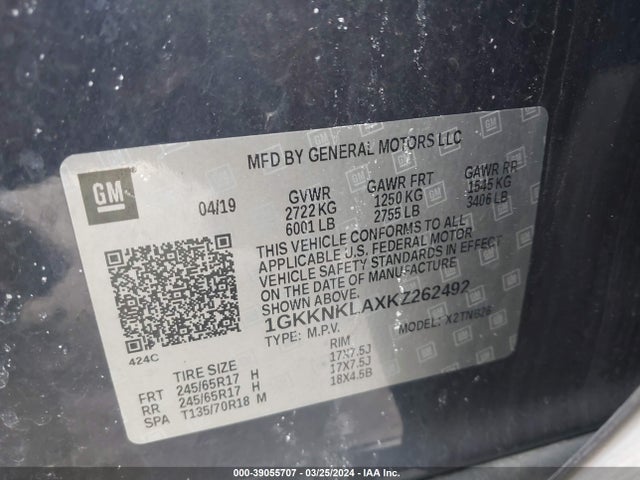 GMC Acadia Sle-1 2019 1GKKNKLAXKZ262492 Image 9