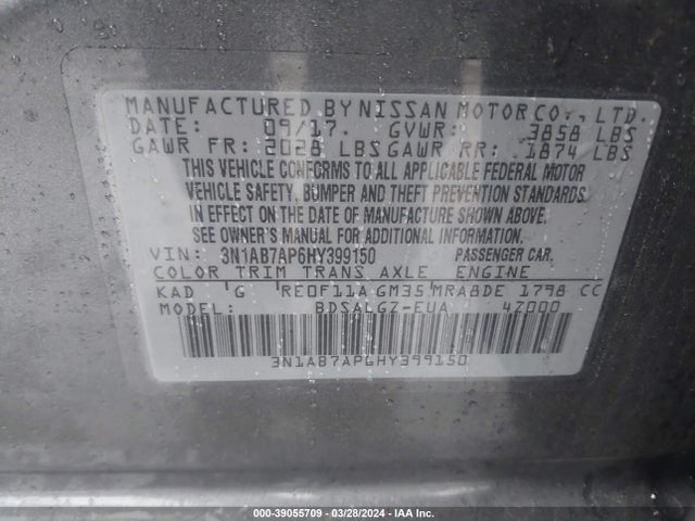Nissan SENTRA SL 2017 3N1AB7AP6HY399150 Image 9