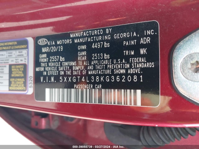 5XXGT4L38KG362081 KIA OPTIMA LX/S
