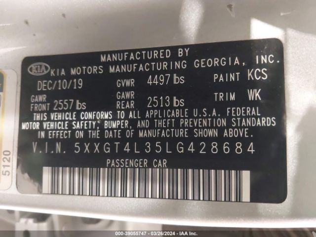 5XXGT4L35LG428684 KIA Optima Lx