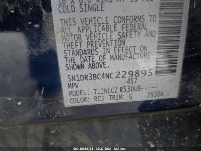 5N1DR3BC4NC229895 Nissan Pathfinder Sv 4wd