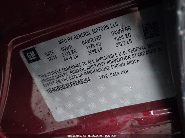 Buick Lacrosse Leather 2015 1G4GB5G3XFF248294 Image 9
