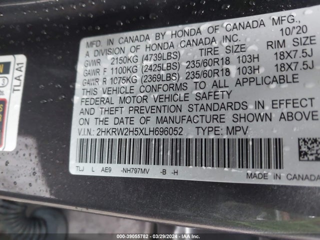 Honda Cr-v Awd Ex 2020 2HKRW2H5XLH696052 Image 9