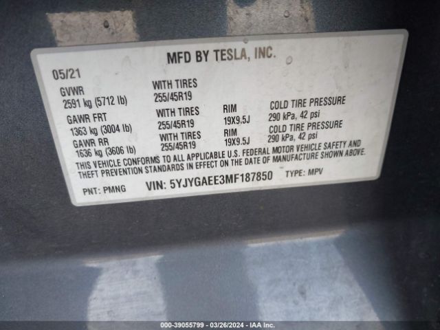 5YJYGAEE3MF187850 Tesla Model Y Long Range Dual Motor All-wheel Drive