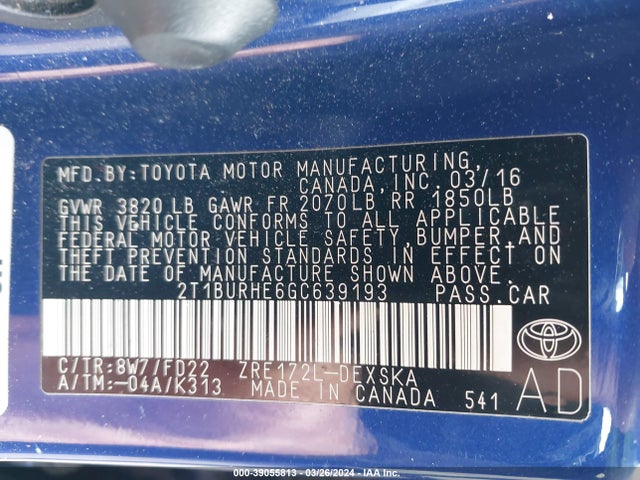 Toyota Corolla S Plus 2016 2T1BURHE6GC639193 Image 9